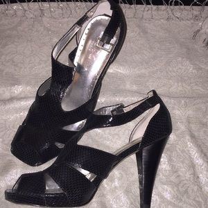 BCBG snake skin leather heels